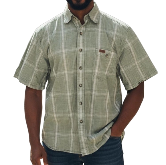 Carhartt Short Sleeve Cotton Utility Work Shirt in Sage Green Stripe Size Medium - Picture 1 of 10